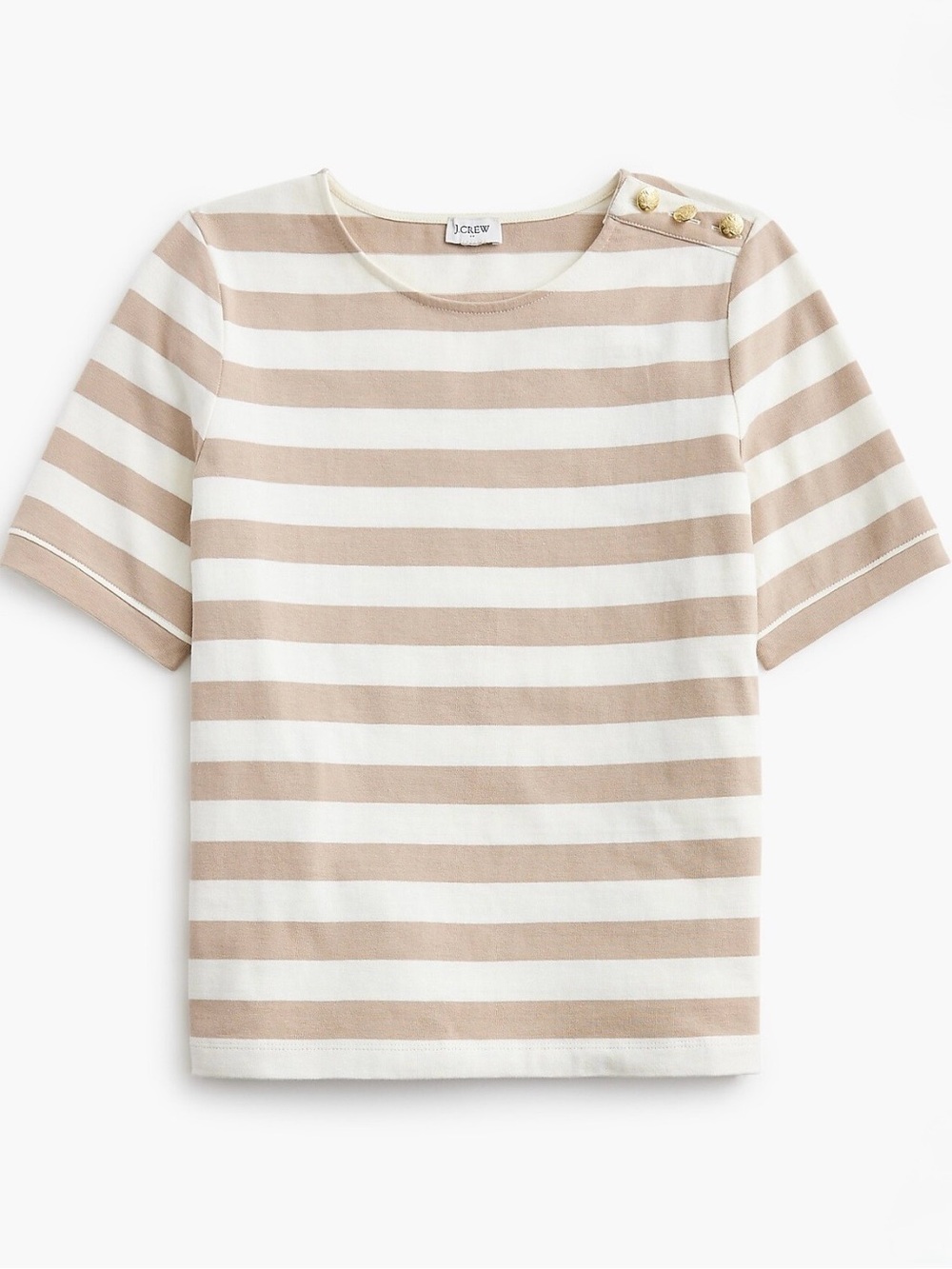 NWT! J Crew Factory Short-Sleeve Nautical Tan/Ivory Button Shoulder Top/Reg $59